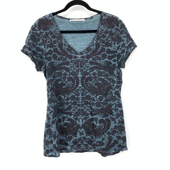 SOLD Peruvian Connection Short Sleeve V-Neck T-Shirt Womens Size M Blue Black - Picture 2 of 7
